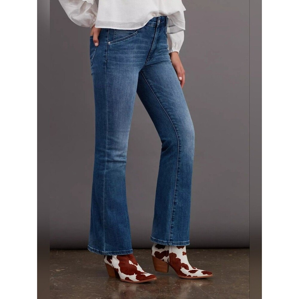 Anthropologie Pilcro Ultra High-Rise Bootcut Flared Blue Jean Denim Size 28 Boho